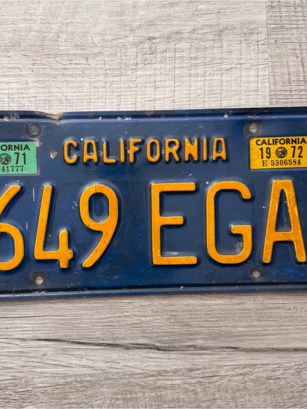 1971 1972 California CA License Plate Personalized 649 EGA Original Paint